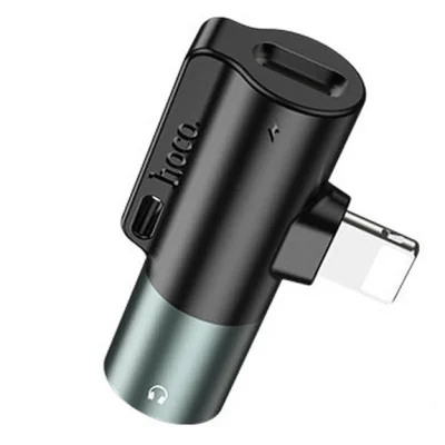 Адаптер Hoco LS32 Lightning - Lightning + 3.5 мм (M/F+F), серый (LS32G)