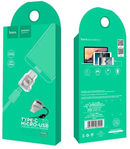 Адаптер Hoco UA8 micro USB - USB Type-C (F/M), серебристый (UA8S)