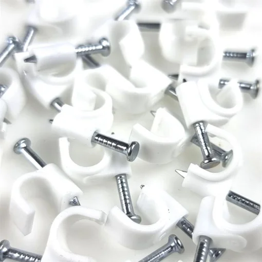 Скоба (клипса) EServer с гвоздем для крепления кабеля 4mm белая (пачка 100 шт) (WT-7002-CR04)