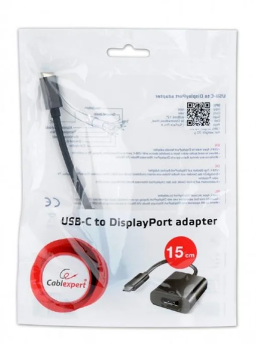 Адаптер USB Type-C Cablexpert - DisplayPort (M/F), 0.15 м, черный (A-CM-DPF-01)