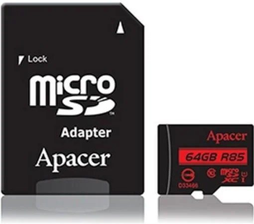 Карта памяти MicroSDHXC 64GB UHS-I Class 10 Apacer + SD адаптер (AP64GMCSX10U5-R)