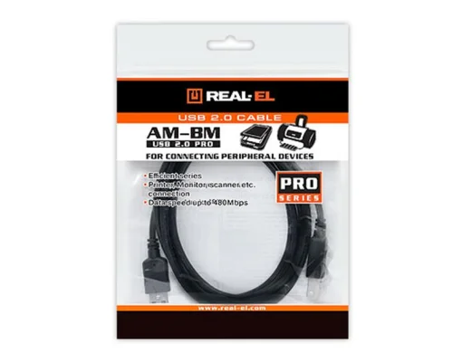 Кабель REAL-EL Pro USB2.0 AM-BM 3M черный