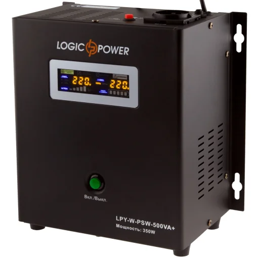 Источник бесперебойного питания LogicPower LPY-W-PSW-500VA+ (350Вт)5A/10A, Lin.int., AVR, 1 x евро, LCD, металл, с правильной синусоидой 12V, настенный