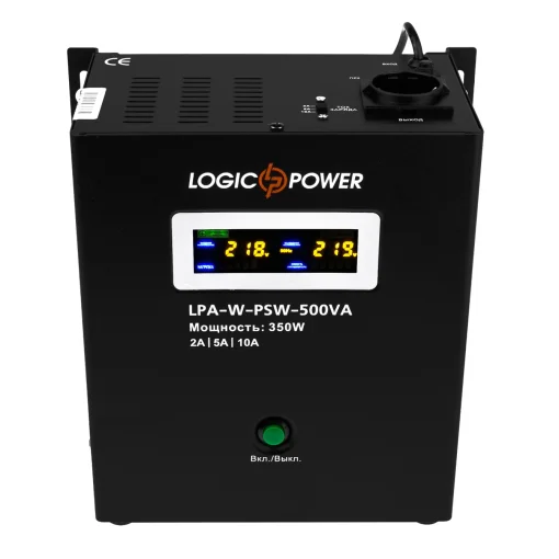 Источник бесперебойного питания LogicPower LPA-W-PSW-500VA (350Вт)2A/5A/10A, Lin.int., AVR, 1 x евро, LCD, металл, с правильной синусоидой 12V, настенный