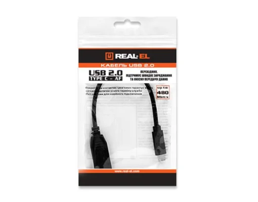 Кабель REAL-EL USB2.0 C-AF 0.1m, черный