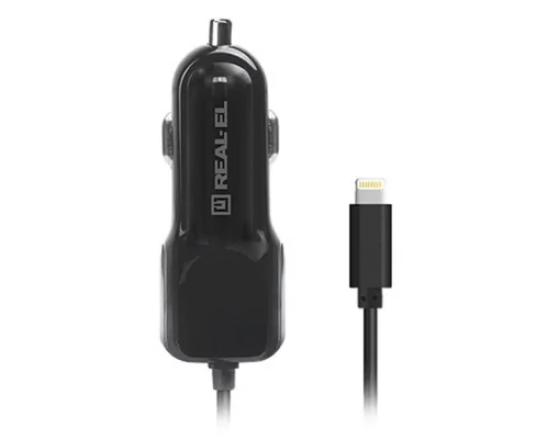 Автомобильное зарядное устройство REAL-EL CA-17 (2USB, 2.1A) Black + кабель Lightning