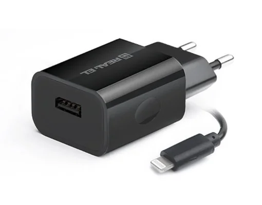 Сетевое зарядное устройство REAL-EL CH-217 (2USB, 2.1A) Black + кабель Lightning