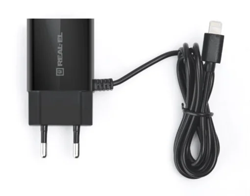 Сетевое зарядное устройство REAL-EL CH-217 (2USB, 2.1A) Black + кабель Lightning