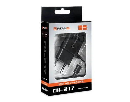 Сетевое зарядное устройство REAL-EL CH-217 (2USB, 2.1A) Black + кабель Lightning