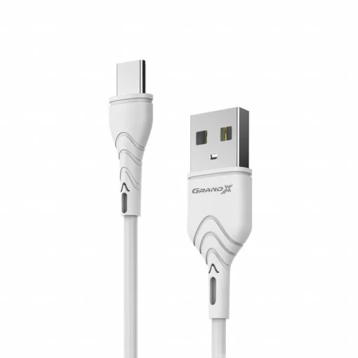 Кабель Grand-X USB-USB Тип C, Cu, 3A, 1м, Fast Сharge, White (PC-03W)