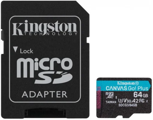 Карта памяти MicroSDXC 64GB UHS-I/U3 Class 10 Kingston Canvas Go! Plus R170/W70MB/s + SD-адаптер (SDCG3/64GB)
