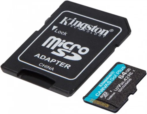 Карта памяти MicroSDXC 64GB UHS-I/U3 Class 10 Kingston Canvas Go! Plus R170/W70MB/s + SD-адаптер (SDCG3/64GB)