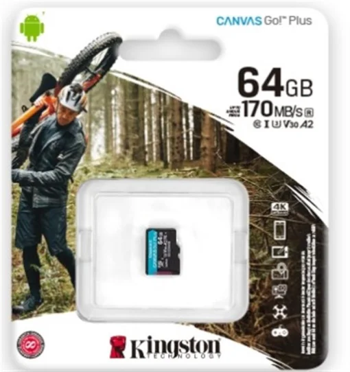 Карта памяти MicroSDXC 64GB UHS-I/U3 Class 10 Kingston Canvas Go! Plus R170/W70MB/s (SDCG3/64GBSP)