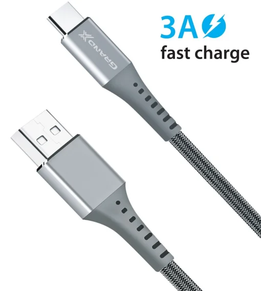 Кабель Grand-X USB-USB Type-C, 3A, 1.2м, Fast Сharge, Grey (FC-12G)