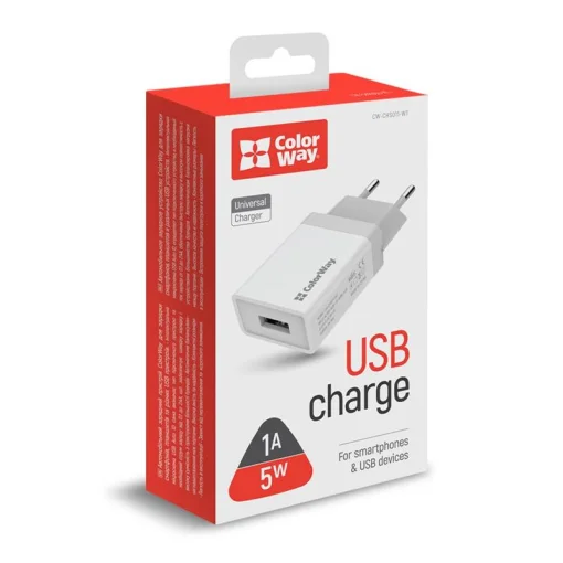 Мережевий зарядний пристрій ColorWay (1USBx1A) White (CW-CHS011-WT)