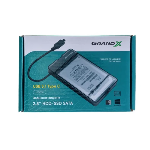Внешний карман Grand-X для HDD 2,5" USB 3.1 Type-C (HDE31)