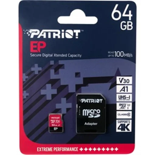 Карта памяти MicroSDXC 64GB UHS-I/U3 Class 10 Patriot EP A1 R90/W80MB/s + SD-adapter (PEF64GEP31MCX)