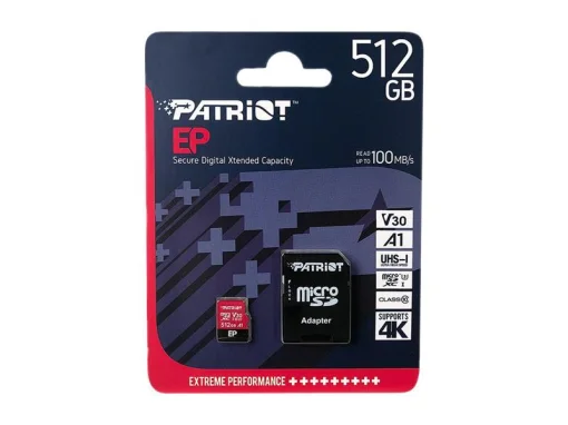 Карта памяти MicroSDXC 512GB UHS-I/U3 Class 10 Patriot EP A1 R90/W80MB/s + SD-adapter (PEF512GEP31MCX)