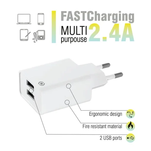 Сетевое зарядное устройство для Piko TC-242 (2USB, 2.4A) White (1283126477560)