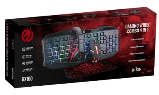 Комплект (клавиатура, мышка) Piko GX100 Black USB (1283126489792) + гарнитура, коврик