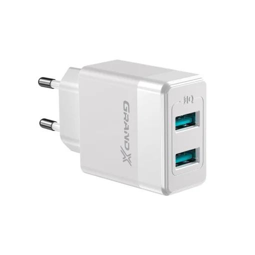 Сетевое зарядное устройство для Grand-X (2xUSB 2.4А) White (CH-50W)