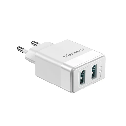 Сетевое зарядное устройство для Grand-X (2xUSB 2.4А) White (CH-50W)