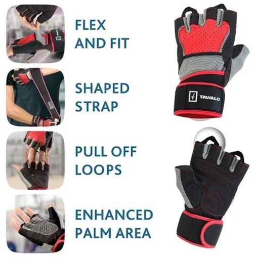 Перчатки для фитнеса Tavialo мужские M Black-Gray-Red (189205007)