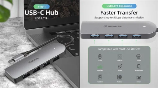 USB хаб REAL-EL CQ-415 Space Gray (EL123110001)