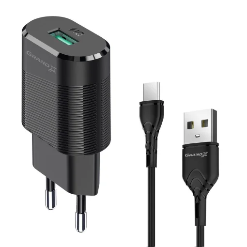 Сетевое зарядное устройство для Grand-X (1xUSB 2.1А) Black (CH-17BL)