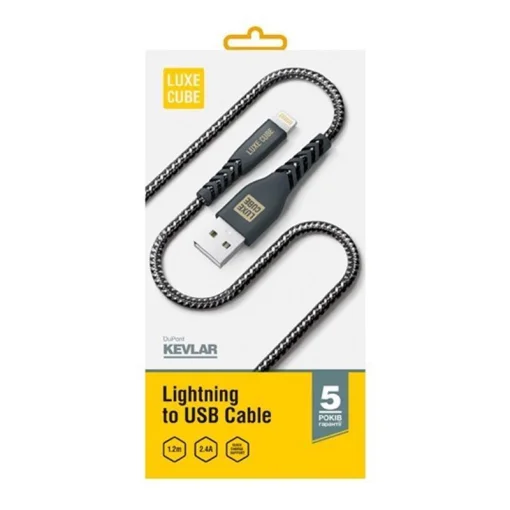 Кабель Luxe Cube Kevlar USB-Lightning, 1.2м, черный (8886668686440)