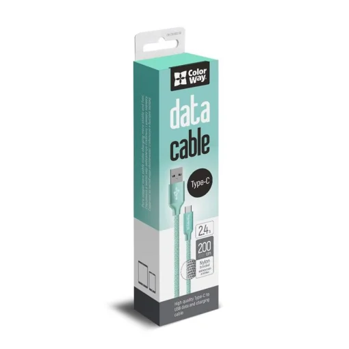 Кабель ColorWay USB-USB-C, 2.4А, 2м Mint (CW-CBUC008-MT)