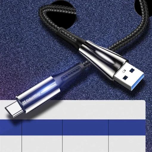 Кабель ColorWay USB-USB Type-C (zinc alloy+led), 2.4А, 1м, Black (CW-CBUC035-BK)