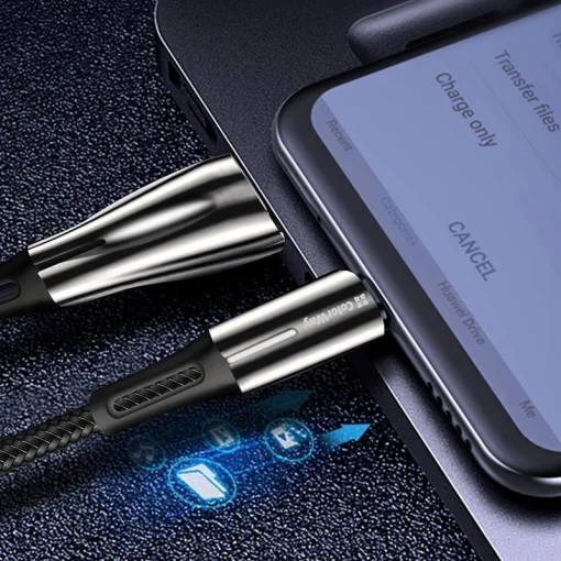 Кабель ColorWay USB-USB Type-C (zinc alloy+led), 2.4А, 1м, Black (CW-CBUC035-BK)