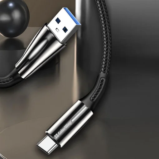 Кабель ColorWay USB-USB Type-C (zinc alloy+led), 2.4А, 1м, Black (CW-CBUC035-BK)