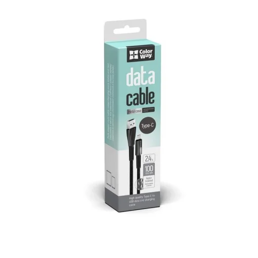 Кабель ColorWay USB-USB Type-C (zinc alloy+led), 2.4А, 1м, Black (CW-CBUC035-BK)