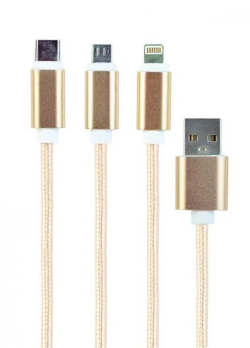 Кабель Cablexpert (CC-USB2-AM31-1M-G) USB BM - Lightning/MicroUSB/USB-C, 1м, золотистий