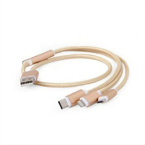 Кабель Cablexpert (CC-USB2-AM31-1M-G) USB BM - Lightning/MicroUSB/USB-C, 1м, золотистий