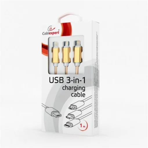 Кабель Cablexpert (CC-USB2-AM31-1M-G) USB BM - Lightning/MicroUSB/USB-C, 1м, золотистий