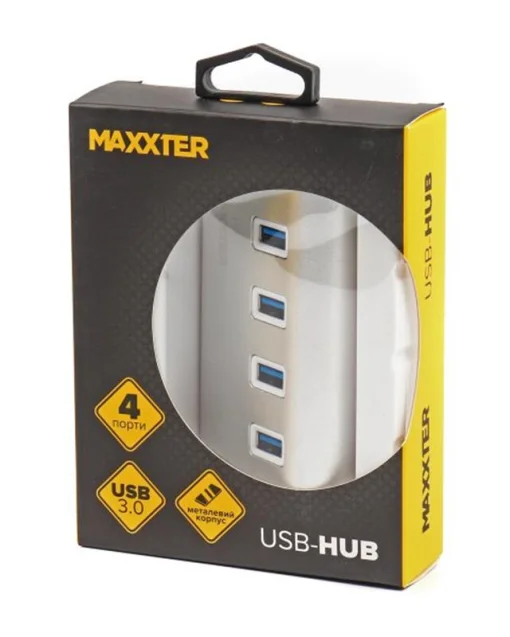 Концентратор USB 3.0 Maxxter 4хUSB3.0 Silver (HU3A-4P-01)