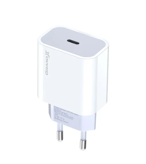 Сетевое зарядное устройство для Grand-X (1xUSB-C 20W) QC4.0, PD 3.0, FCP, AFC White (CH-770)