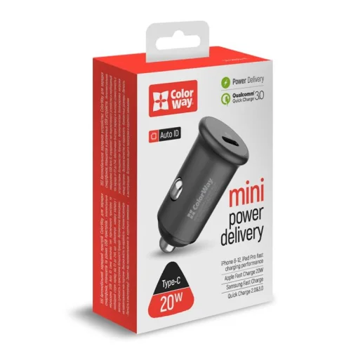 Автомобильное зарядное устройство для ColorWay (1USBx3A, 20W) Power Delivery Port Gray (CW-CHA028PD-GR)