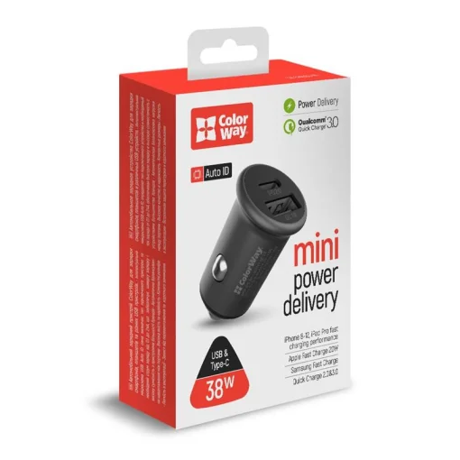 Автомобильное зарядное устройство для ColorWay (2USBx3A, 38W) Power Delivery Port+QC3.0 Gray (CW-CHA029PD-GR)