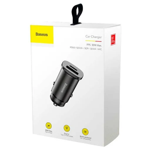 Автомобильное зарядное устройство BASEUS Square Metal A+C 30W PPS Car Charger Black (CCALL-AS01)