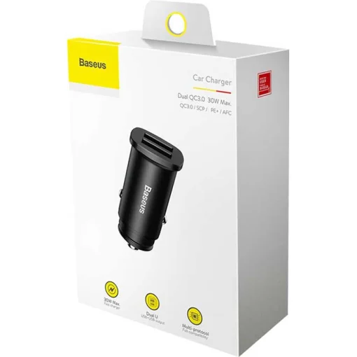Автомобільний зарядний пристрій BASEUS Square Metal A+A 30W Dual QC3.0 Quick Car Charger Black (CCALL-DS01)