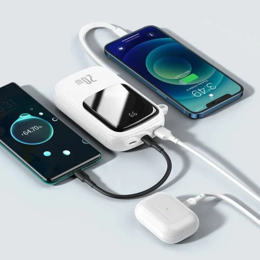 Повербанк BASEUS Q Pow Lightning Cable 20W PD+QC 20000mAh White (PPQD-H02)