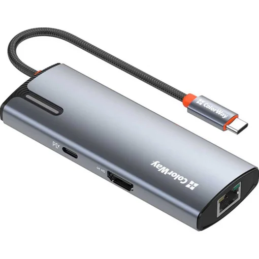 Порт-реплікатор COLORWAY 6-in-1 USB-C to 1xHDMI, 3xUSB3.0, PD100W, LAN (CW-HUB02)