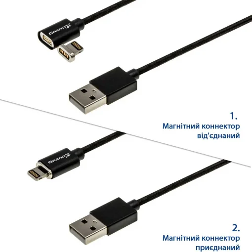 Кабель GRAND-X USB-A to Lightning (M/M) 1.0м Midnight Green (MG-01L)