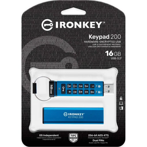 Флэшка KINGSTON IronKey Keypad 200 USB3.2 16GB Blue (IKKP200/16GB)