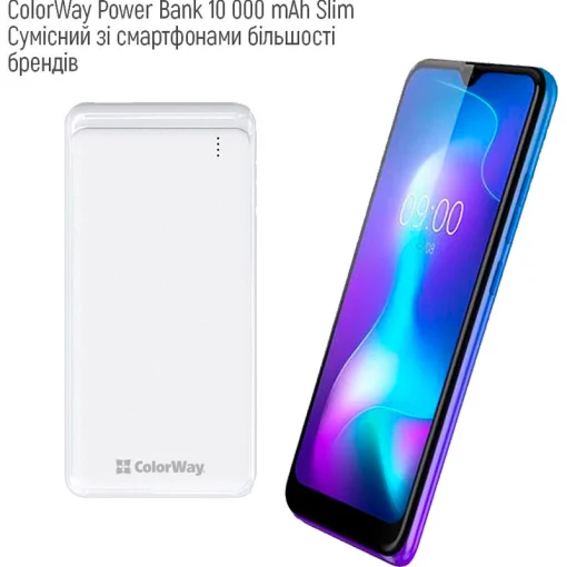 Повербанк COLORWAY Slim PD+QC 10000mAh White (CW-PB100LPG3WT-PD)