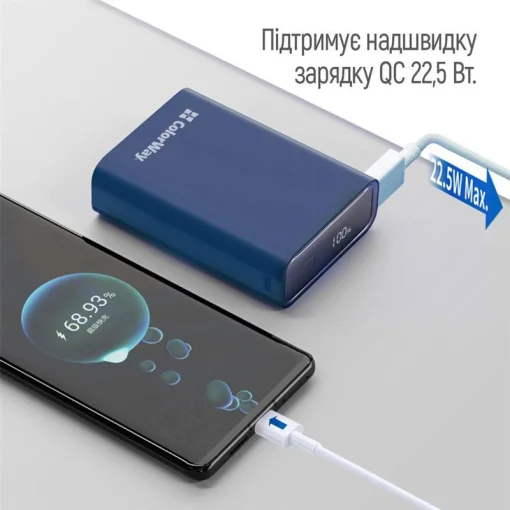Повербанк COLORWAY Full Power PD+QC 20000mAh Blue (CW-PB200LPG2BL-PDD)